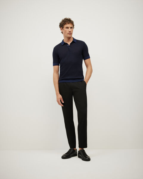 Orlando Two-Tone Short Sleeve Polo Knit, Navy, hi-res